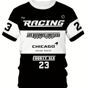 Men's Plus Size Casual T-Shirt, numbers Print, Short Sleeve T shirt Top 2XL